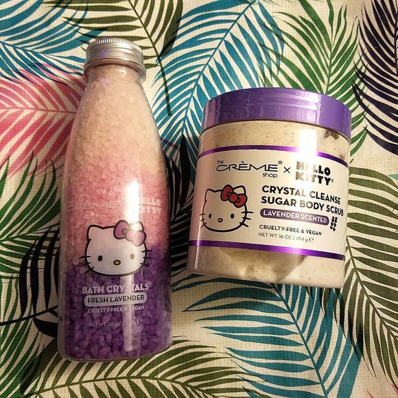Set of 2: The Creme Shop x Hello Kitty Lavendar Body Sugar Scrub & Bath Salts - Picture 1 of 9